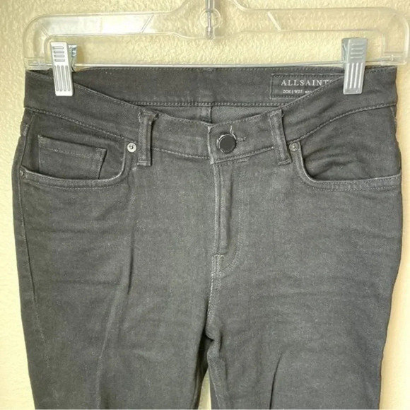 ALL SAINTS Black Cropped Bootcut Raw Hem Zoe Jeans Size 27 - Picture 3 of 7